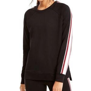 Ideology Top Split Hem Varsity Stripe Tunic Fitness Women Black